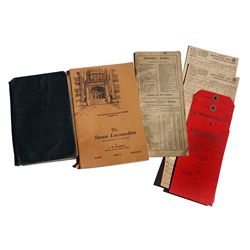 8 railroad items: Original concaved lens for steam locomotive headlight; Railraod books and booklets