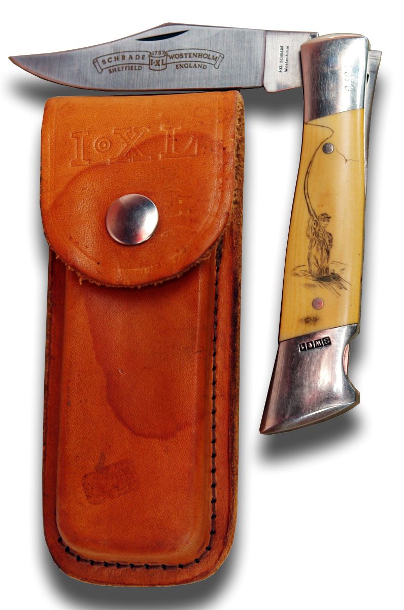 IXL Schrade pocket knife with custom scrimshaw