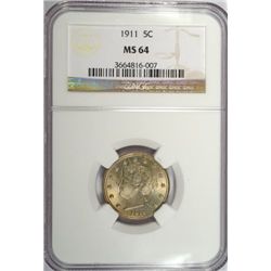1911 LIBERTY NICKELS NGC MS64 SUPER NICE