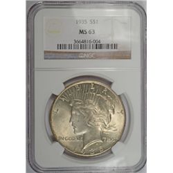 1935 PEACE DOLLAR NGC MS63 WHITE