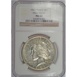 1921 PEACE DOLLAR NGC MS62 WHITE