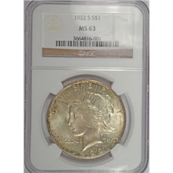 1922-S PEACE DOLLAR NGC MS63 LITTLE COLOR