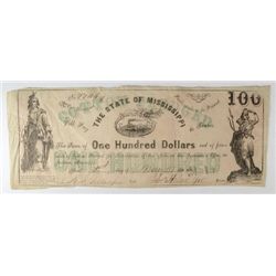 1862 $100 STATE OF MISSISSIPPI NOTE