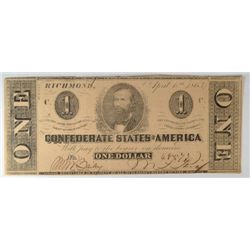 1863 $1 CONFEDERATE STATES OF AMERICA NOTE