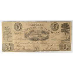 1839 $5 MISSISSIPPI RAILROAD NOTE