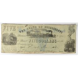 1862 $5 MISSISSIPPI RAILROAD NOTE