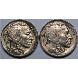 Two 1938-D Buffalo Nickels BU-63 and BU-64