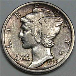 1917-D Mercury Dime solid XF