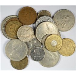 FOREIGN COINS IN COLLECTIBLE CAMEL TIN