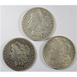 MORGAN DOLLAR: 1887-O VF, 1884-S VG, 1921 AU