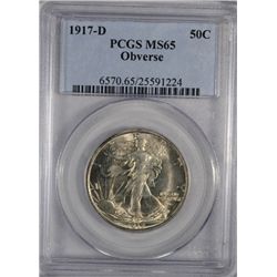 1917 D OBVERSE WALKING LIBERTY HALF DOLLAR PCGS MS65 BLAST WHITE AND PERFECT