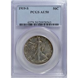 1919 S WALKING LIBERTY HALF DOLLAR PCGS AU 50 RARE!