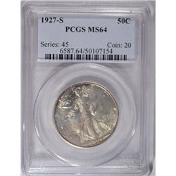 1927 S WALKING LIBERTY HALF DOLLAR PCGS MS64 NICE