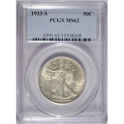 1933 S WALKING LIBERTY HALF DOLLAR PCGS MS 62, UNDER-GRADED LOOKS 63 OR BETTER!