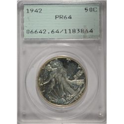 1942 WALKING LIBERTY HALF DOLLAR PCGS PROOF 64 RATTLER HOLDER