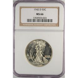 1942 D WALKING LIBERTY HALF DOLLAR NGC MS66 SUPER