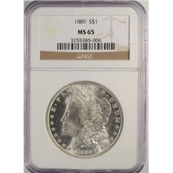 1889 MORGAN DOLLAR NGC MS65 GEM BLAST WHITE