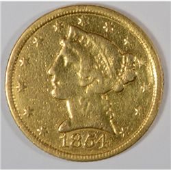 1854 C $5 GOLD XF "WEAK C" WAS IN A PIECE OF JEWELRY AT ONE TIME