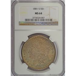 1881-S MORGAN DOLLAR NGC MS64 COLOR!