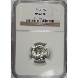 1942-S MERCURY DIME NGC MS65 FB