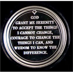 THE SERENITY PRAYER ON A BEAUTIFUL ONE OUNCE .999 SILVER ART ROUND,