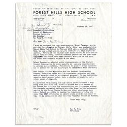 Bob Keeshan Letter of Recommendation Written by His Former High School Principal in 1947 -- ''â€¦His
