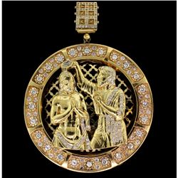 PENDANT: Unisex 10ky religious motif cubic zirconia pendant; image of John the Baptist baptizing Jes