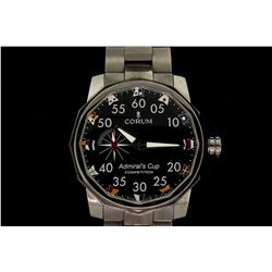 WATCH: Men's titanium Corum Admirals Cup wristwatch; 46.5mm round case; black dial w/ flag border, d