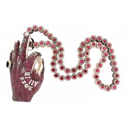 NECKLACE:  [1] Silver (acid tested) necklace set with synthetic red stones and 310 rd diamonds, appr