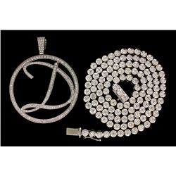 PENDANT: Men's 14kw open circle script initial  D  diamond pendant; 284 rb dias, 1.5mm to 2.1mm = es