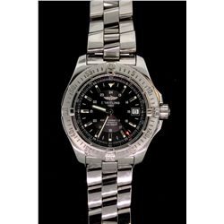 WATCH:  [1]  Stainless steel Gts. Breitling Aeromarine Colt automatic watch with black dial, date an