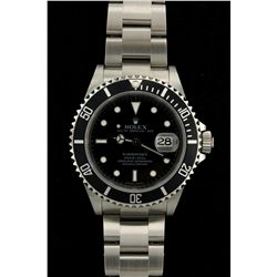 ROLEX: Men's st.steel Rolex O.P. Submariner Date wristwatch; black dial w/ lumin markers; uni-direct