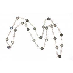 NECKLACE:  [1] 18KWG fancy link chain necklace with (24) 8.0 - 8.5mm black Tahitian pearls and set w