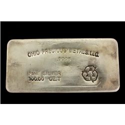 BULLION: US Ohio Precious Metals LLC 100 troy ounce 9995 fine silver bar; no serial number.