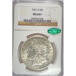 1921-S MORGAN SILVER DOLLAR, NGC MS-64+  CAC APPROVED!  SUPER!!