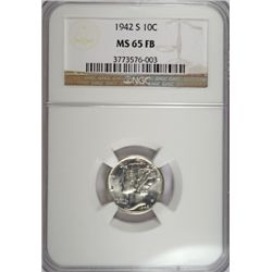 1942-S MERCURY DIME, NGC MS-65 FB  WHITE