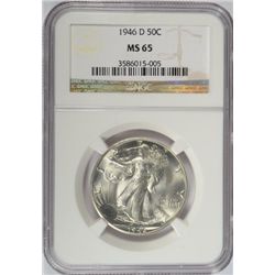 1946-D WALKING LIBERTY HALF DOLLAR NGC MS65 WHITE