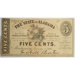1863 FIVE CENT STATE OF ALABAMA NOTE