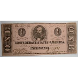 1863 $1 CONFEDERATE STATES OF AMERICA NOTE