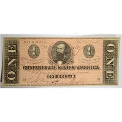 1864 $1 CONFEDERATE STATES OF AMERICA NOTE