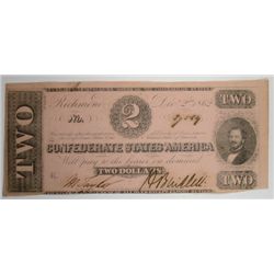 1862 $2 CONFEDERATE STATES OF AMERICA NOTE