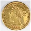 Image 1 : 1898-S $5.00 GOLD LIBERTY,  AU   ( cleaned )