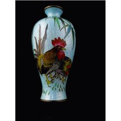Asian Cloisonne Rooster Vase