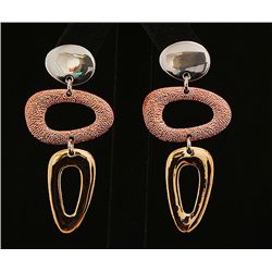 TRI-COLOR GOLD PLATED DROP EARRINGS 21.83g