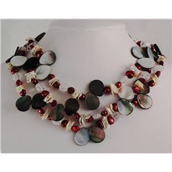 699.00CTW FASHION 3 ROWS MOP & PEARL NECKLACE