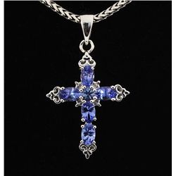 1.12CTW Natual Tanzanite Silver Crucifix Pendant 2.03g