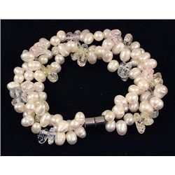 281.98CTW 3 ROW WHITE RICE PEARL & BEADS BRACELET