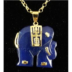 25.37CTW PURPLE BLUE JADE ELEPHANT GOLD PLATED PENDANT