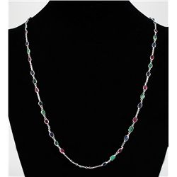 New Design Multi-color 29.24CT Bezel Silver Necklace 6.