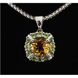 1.40CTW Green Amethyst&Citrine Silver Pendant 1.87g